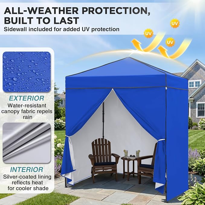 EAGLE PEAK 6x4 Instant Pop Up Canopy Tent with 4 Side Wall Panels, Straight Leg Sun Shelter, Portable Canopy with Carry Bag for Camping, Beach & Sports, Blue