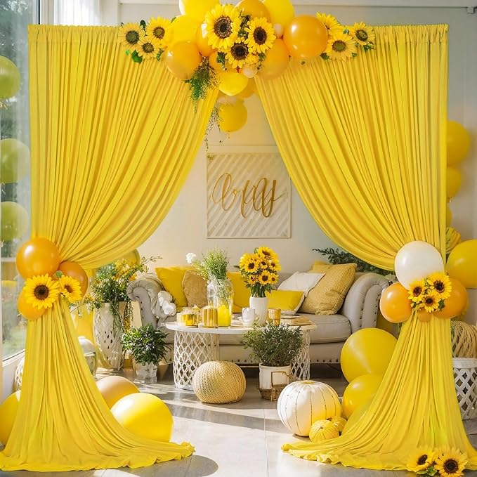 40×10 ft Yellow Wrinkle Free Backdrop Curtain for Party, 8 Panels 5×10ft Soft Silky Polyester Photo Backdrop Drapes Curtains for Wedding Birthday Themed Parties Baby Shower Photography Backgrounds