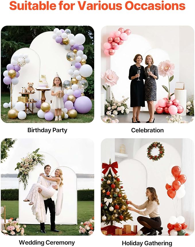 VEVOR Arch Backdrop Stand, Set of 2, 7.2 ft and 6 ft, Stable Structure, Easy Assembly, Gold Metal Arch Backdrop Stand with Cover for Wedding, Birthday Party, Celebration, and Ceremony Decoration