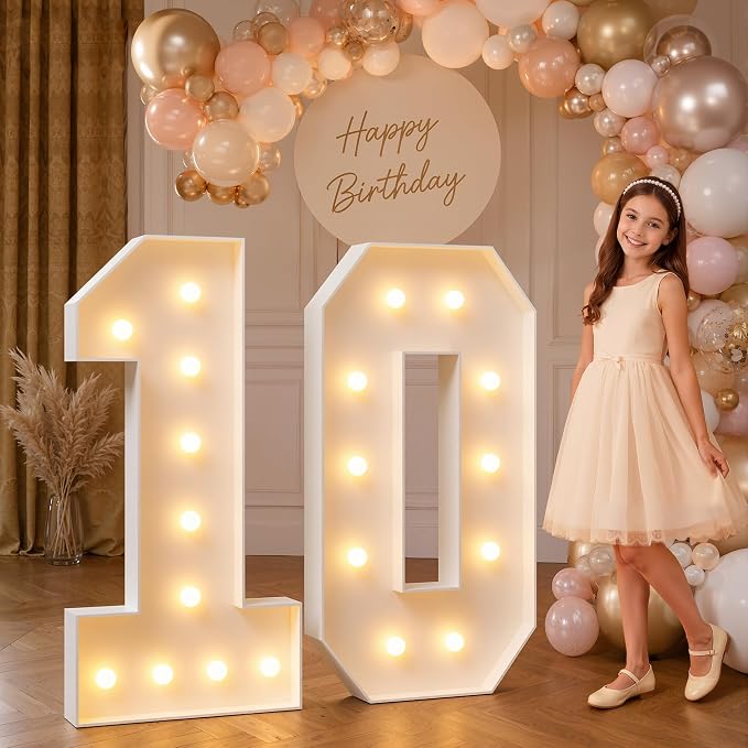 imprsv 4FT Marquee Numbers 10,DIY Light Up Numbers for 10th Birthday Decorations, Party Decorations,Anniversary Party Decor,Mosaic Number for Balloons Number 10,Pre-Cut Foam Board Kit