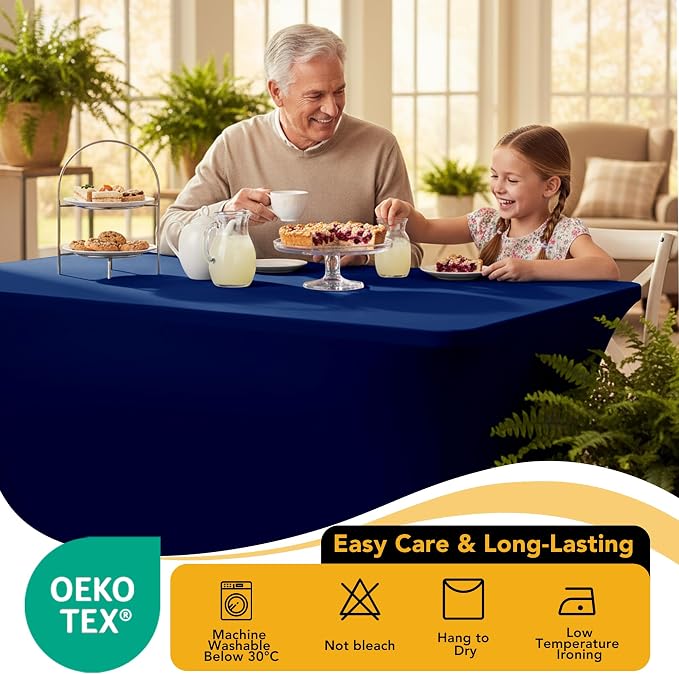 6-Pack Premium Navy Blue Spandex Tablecloths for 6ft Rectangle Tables, Stain & Wrinkle-Resistant, Washable Stretch Polyester Fitted Table Cover for Weddings, Banquets, Trade Shows Events