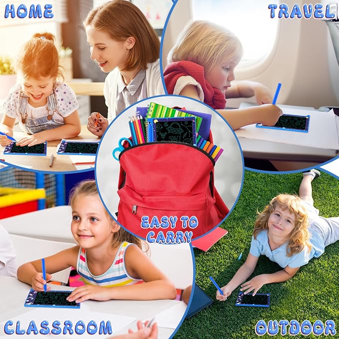 Nezyo 24 Pack Space Party Favors, 4.6'' Mini LCD Writing Tablet for Kids, Space Checked Board Drawing Tablet Erasable Reusable Electronic Drawing Pads for Birthday Party Supplies Gifts
