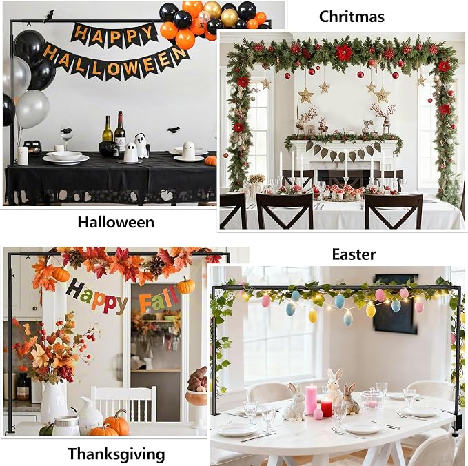 Over The Table Rod Stand with Clamps Adjustable 30"-43" Tall 47"-98" Length Black Table Arch Hanging for Wedding Birthday Party Halloween Christmas