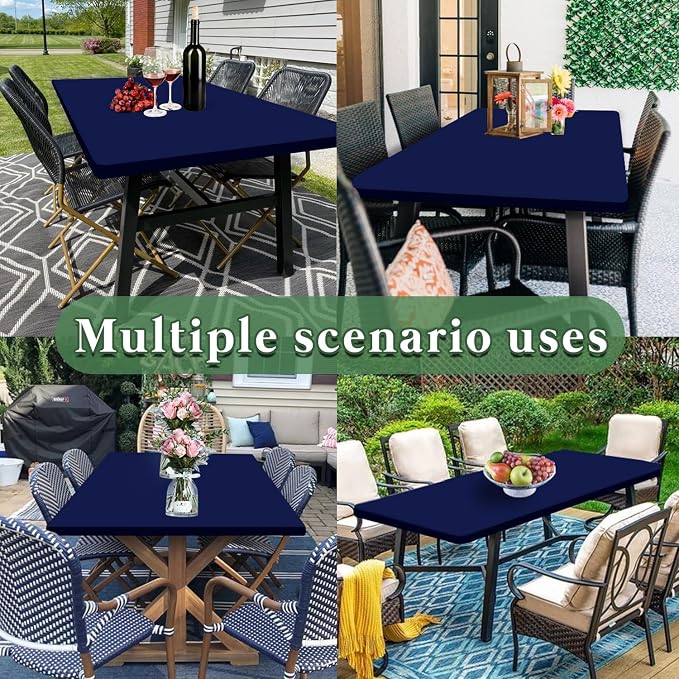 8 Foot Picnic Table Cover Fitted Elastic Tablecloth for Rectangle Tables 10 Pack Waterproof Stretch Washable Folding Indoor Outdoor Spandex Table Cloth Parties Banquet Camping (Navy Blue,30" x 96")