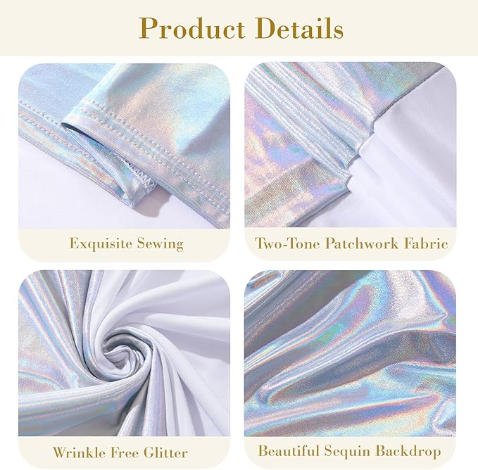 Silver White Arch Covers 7.2 and 6ft Sequin Sparkly Birthday Party Arch Backdrop Covers Set of 2 Spandex Shimmer Balloon Arch Stand Cover for Wedding Bridal Shower Baby Shower Photo Arches Background