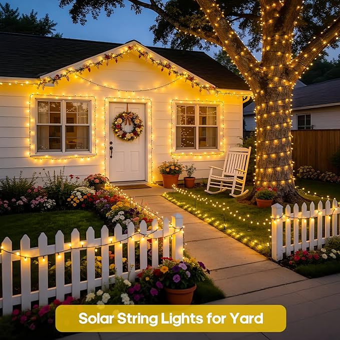 JMEXSUSS 600 LED Solar String Lights Outdoor Waterproof, Solar Christmas Lights Outdoor, 8 Modes Christmas Light for Outside Patio Yard Tree Decorations
