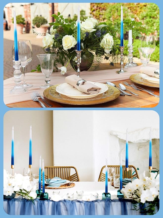 Funtery 48 Pcs Flameless LED Taper Candles Battery Operated Candles Bulk Realistic LED Candlesticks Flickering for Wedding Church Party Home Decor(Gradient Blue,11 Inch,Classic Style)