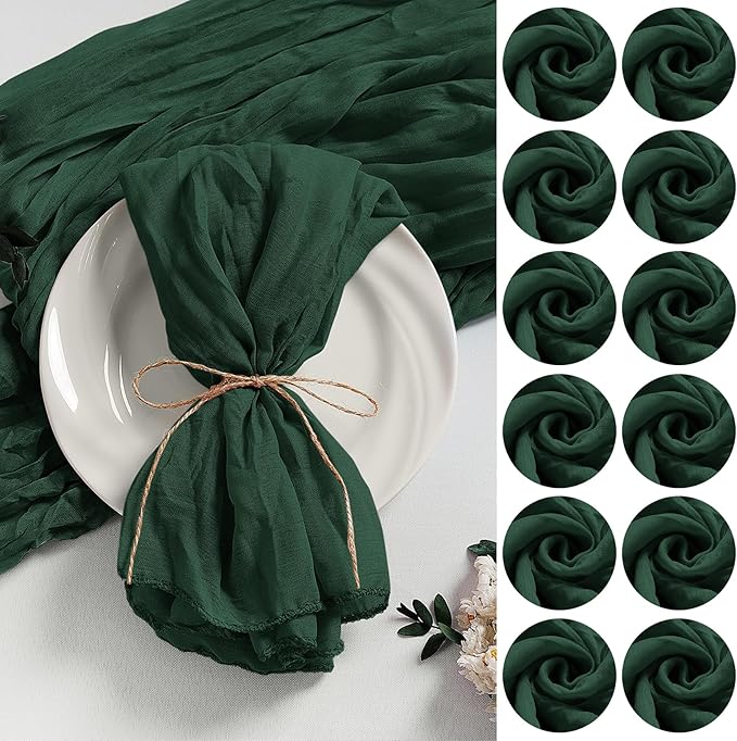 LZY 120 Pack Gauze Cheesecloth Napkins 20x20 Inch Dinner Cloth Napkins, Soft Boho Table Napkins Rustic Wrinkled Cheese Cloth Napkins Bulk for Wedding Party Baby Shower Event Decor (Emerald Green)