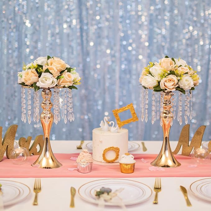 Gold Vase Stand Table: 13.8in Wedding Centerpieces, Set of 10 | High End Crystal Design Vase Stand for Wedding Party Reception Birthday Event Home, Tall Table Center Piece