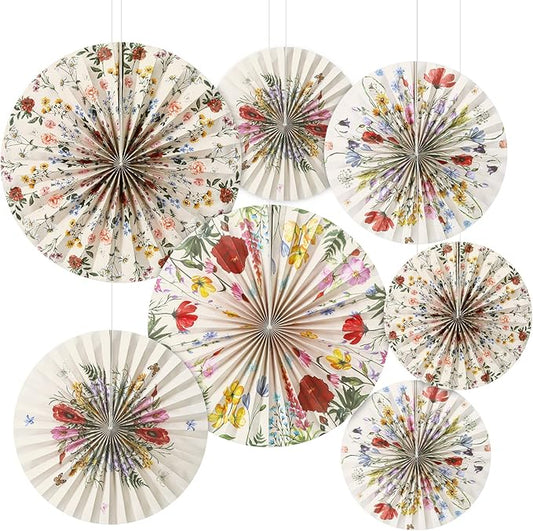 Feifeiya 12 Pcs Watercolor Floral Hanging Paper Fans 8'' 12'' 16'' Wildflower Paper Fans Set Hanging Flowers Ornaments for Spring Summer Wedding Birthday Garden Tea Party Decoration