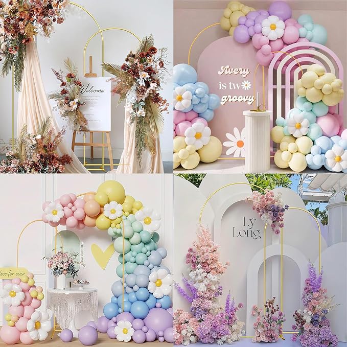 Wedding Arch Backdrop Stand Set of 2 Aluminum Gold Arched Frame (7.2FT, 6.6FT) for Birthday Party Bridal Baby Shower Ceremony Decoration