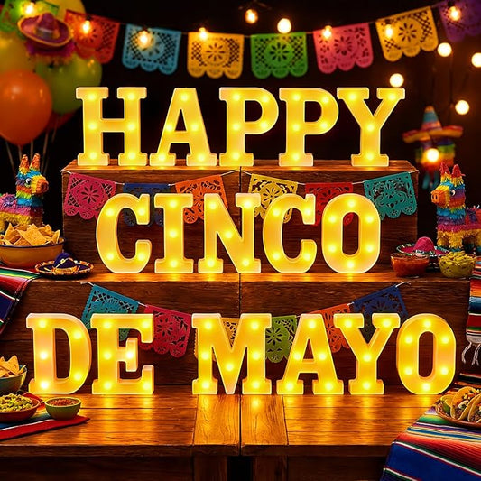 Honoson 16 Pcs Happy Cinco De Mayo Light Decorations Mexican Fiesta Party Decorations Table Decor Festival LED Lights up Sign for Mexican Fiesta Party Festival Streamers Home Decor