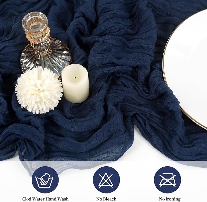 20 Pack Cheesecloth Table Runner 17 x 108 inch Long Boho Gauze Table Runners Semi Sheer Table Runner for Wedding Decor, Baby Shower, Birthday Party, Banquet (Navy Blue)