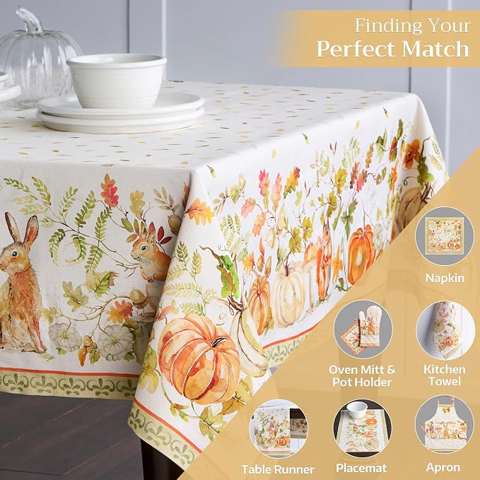 Maison d' Hermine Table Cloth Rectangle Table 100% Cotton 70 x 140 Inches Fall Tablecloth Reusable Everyday Use for Thanksgiving Christmas Decorations Dining Farmhouse Party (Pumpkin Passion)