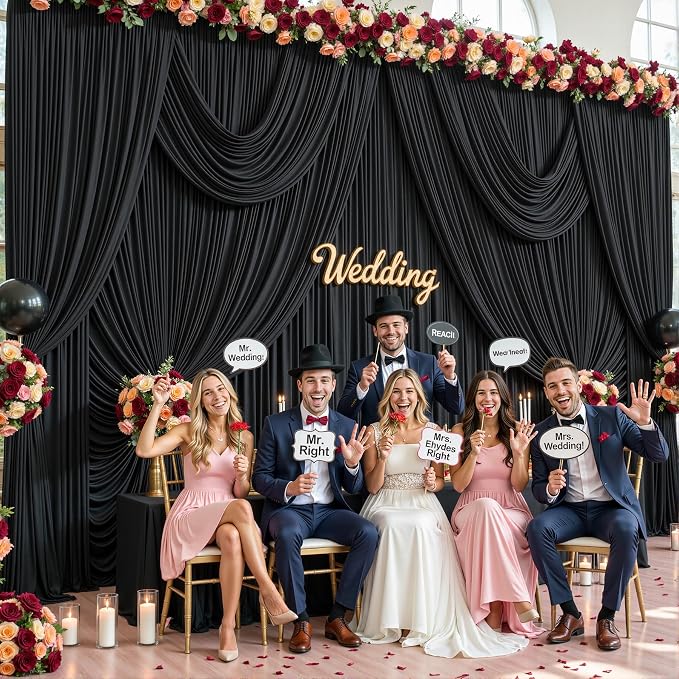 6 Panels Black Backdrop Curtains for Wedding Party Wrinkle Free Backdrops Curtain Drapes Fabric Decorations Photo Back Drop Cloth for Baby Shower Photography Stage Reception 30ft(W) x 12ft(H)