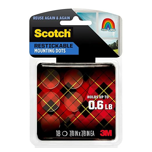 Scotch Restickable Mounting Dots, Clear, 7/8-Inch Circles, 216 Pack (12 Packs of 18)– Reusable Double-Sided Adhesive for Photos, Posters, and Lightweight Items