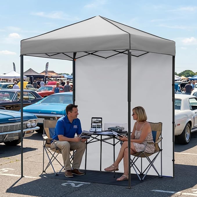 EAGLE PEAK 6x4 Instant Pop Up Canopy Tent with 1 Side Wall Panel, Straight Leg Sun Shelter, Portable Canopy with Carry Bag for Camping, Beach & Sports, Gray