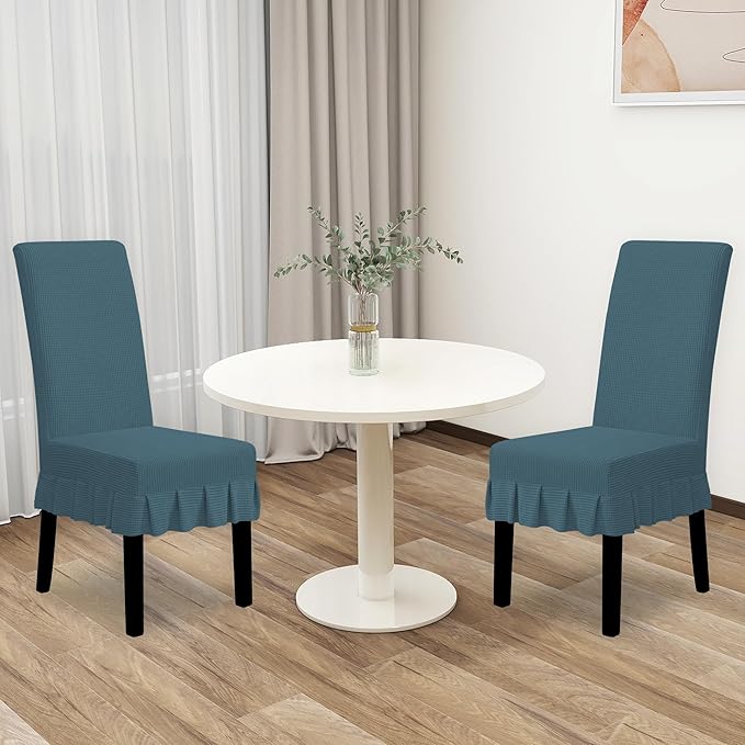 Easy-Going Dining Chair Covers Stretch Parsons Chair Slipcover with Skirt Chair Covers for Dining Room Restaurant Banquet (2 PCS, Bluestone)