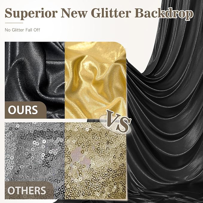 20ft x 10ft Gold Black Sequin Backdrop Curtain for Parties, Wrinkle Free Glitter Photo Backdrop Drapes 4 Panels 5x10ft Back Drop Cloth for Wedding Photography Background