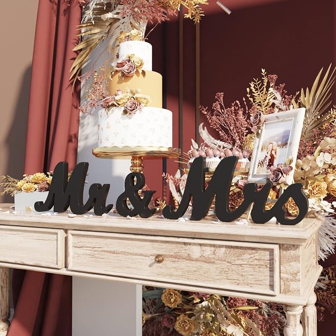 VIOPVERY Mr and Mrs Sign & Just Married Banner,Mr & Mrs Signs for Wedding Table,Large Wooden Letters for Sweetheart Table,Photo Props Wedding decorations for Anniversary,Black