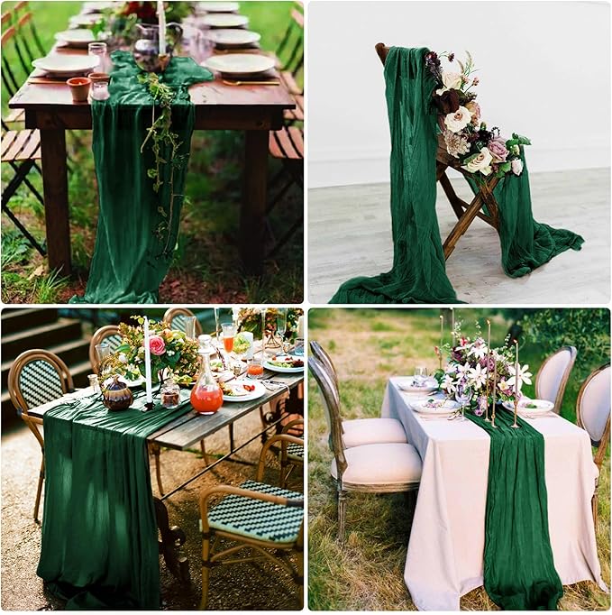 8 Pack Emerald Green Cheesecloth Table Runner 10Ft Gauze Cheese Cloth Table Runner 35 x 120Inch Boho Table Runners Romantic Table Cloth for Wedding Bridal Baby Shower Birthday Party Fall Table Decor