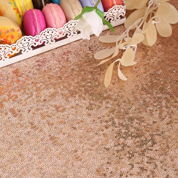 Juya Delight Rose Gold Sequin Tablecloth Round 50-Inch for Wedding Birthday Party Festival Dessert Table Decoration