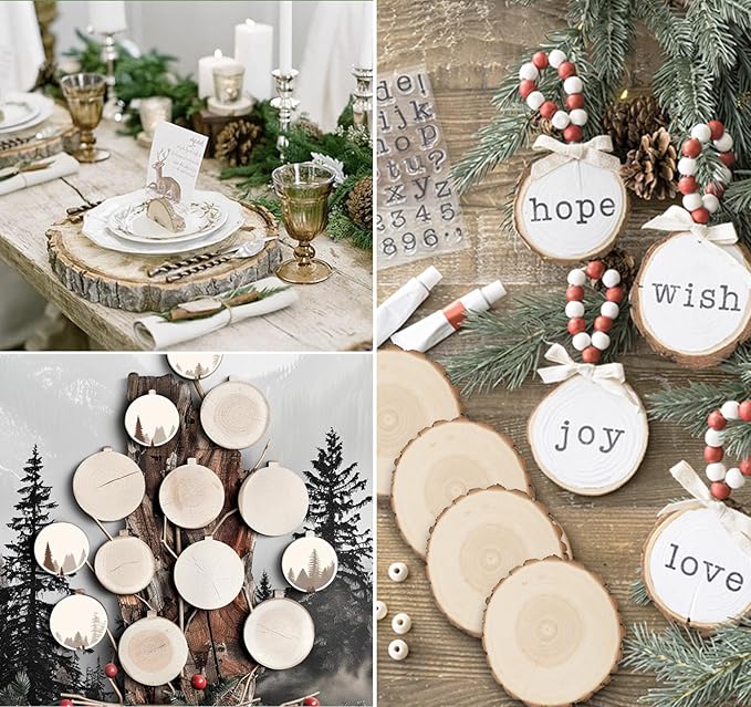 Paulownia Wood Slices 7-8inch, 2 Pack Large Natural Wood Rounds with Bark, Pre-Sanded Unfinished Wood Circles for Crafts, Wedding Centerpieces, Table Decor, DIY Coasters, Pyrography, Holiday Ornaments