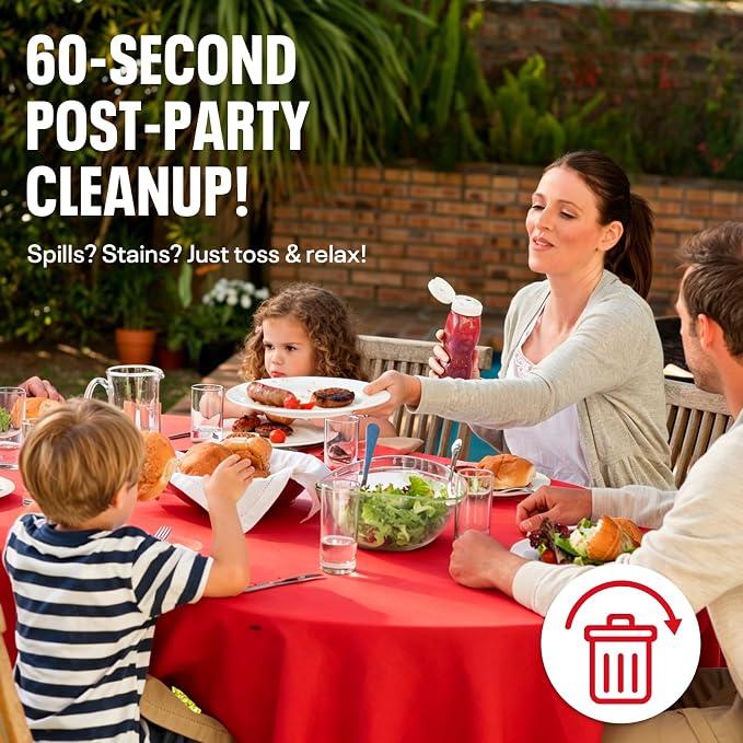 54IN X 600FT Plastic Table Cover Roll, Plastic Table Cloths for Parties, Birthday, Weddings, Banquet,Disposable Tablecloth Roll for All Shape Tables,Party Supplies(Red, 54 Inch X 600 Feet)