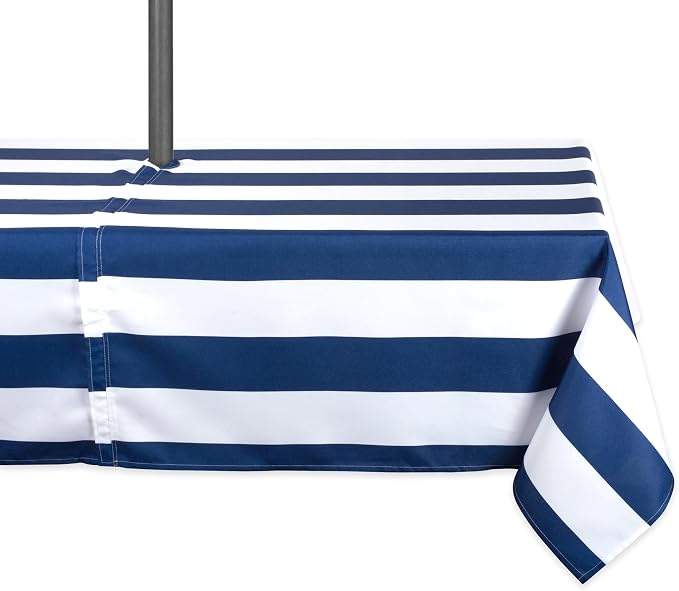 DII Cabana Stripe Outdoor Zippered Tabletop Collection, Stain/Wrinkle Resistant & Waterproof, 60x84, Nautical Blue