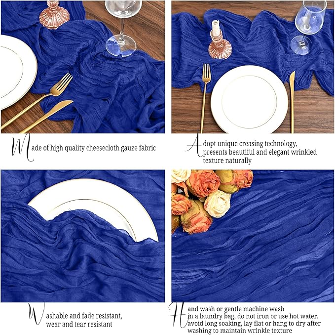 12 Pack Royal Blue Table Runners 10Ft Cheesecloth Table Runner Rustic Gauze Table Runner Romantic Long Sheer Fabric Cheese Cloth Table Runners for Wedding Party Bridal Baby Shower