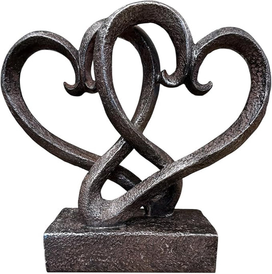 Top Brass Entwined Hearts Tabletop Decor, Two Hearts Love Unity Sculpture – Cast Iron Finish Resin Statue, Romantic Gift for Couples, Wedding & Anniversary, 11 Inches Tall