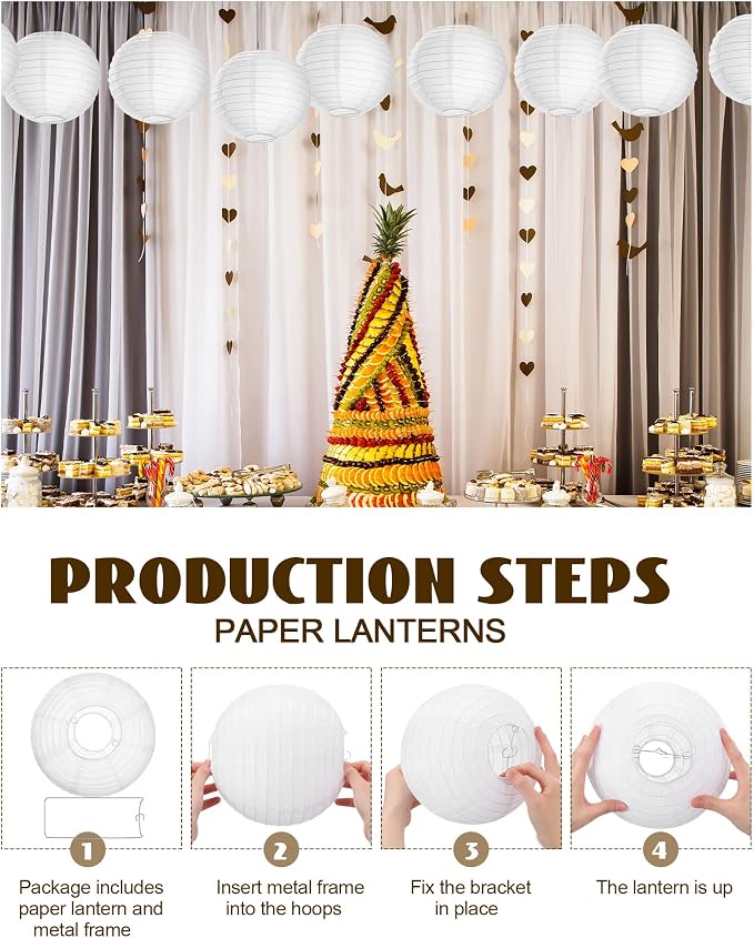 Treela 30 Pack White Chinese Japanese Paper Lanterns Decorative Hanging Round Paper Lantern Lamps for Wedding Birthday Party Decorations (6 Inch)