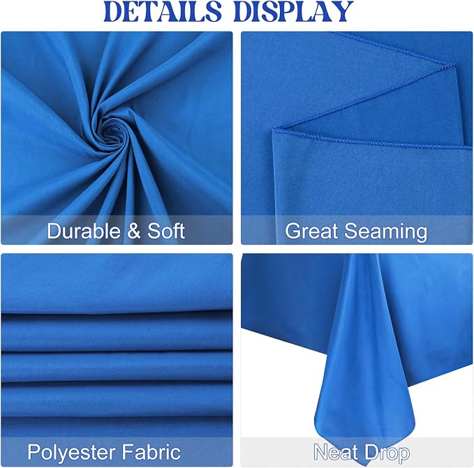 4 Pack Rectangle Tablecloth 90x132Inch Blue Rectangle Tables Washable Polyester Table Cover for Wedding Dining Table Buffet Parties Banquet Decoration（Blue）