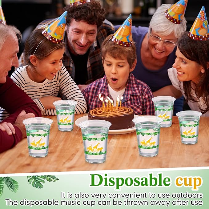 Funnymoom 60 Pack Jungle Safari Animals Cup 12 oz Wild Animals Disposable Clear Plastic Cups for Two Wild Zoo Jungle Safari Themed Birthday Baby Shower Party Decorations Supplies