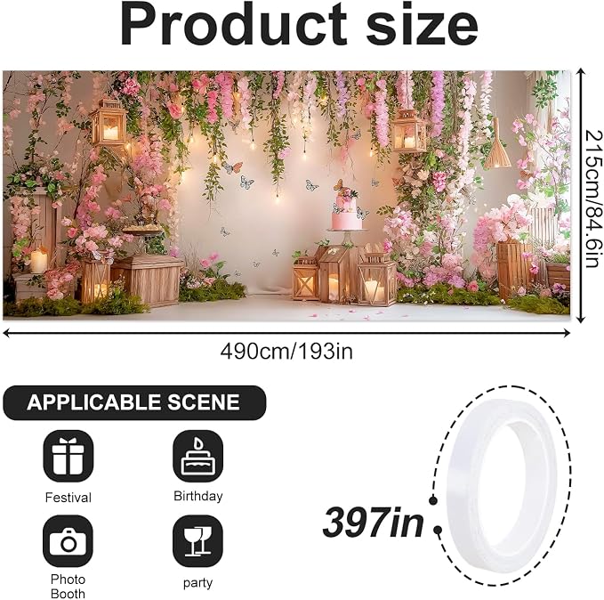 Garden Garage Door Banner Cover 7x16FT Waterproof Cherry Blossom Floral Backdrop with Butterflies –Spring Easter Wedding Decor,Baby Shower Photo Booth Background, Birthday Party & Outdoor Decoration