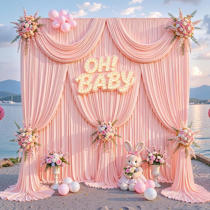 30x10ft Blush Pink Backdrop Curtains for Parties Baby Shower Photo Wrinkle Free Polyester Photoshoot Curtains Drapes Backdrop for Girls Birthday Party Gender Reveal Background 6 Panels 5x10FT