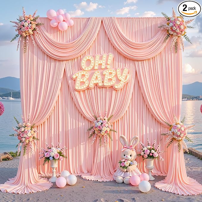 10x10ft Blush Pink Backdrop Curtains for Parties Baby Shower Photo Wrinkle Free Polyester Photoshoot Curtains Drapes Backdrop for Girls Birthday Party Gender Reveal Background 2 Panels 5x10FT