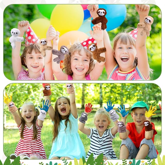 Liliful 8 Pack Kids Plush Gifts Stuffed Animal Cat Slap Bracelets - 8 Inch Back to School Prize Box Toys Wrist Cute Snap Birthday Rewards for Boys Girls Child Pet Adoption Party Favors(Sloths)