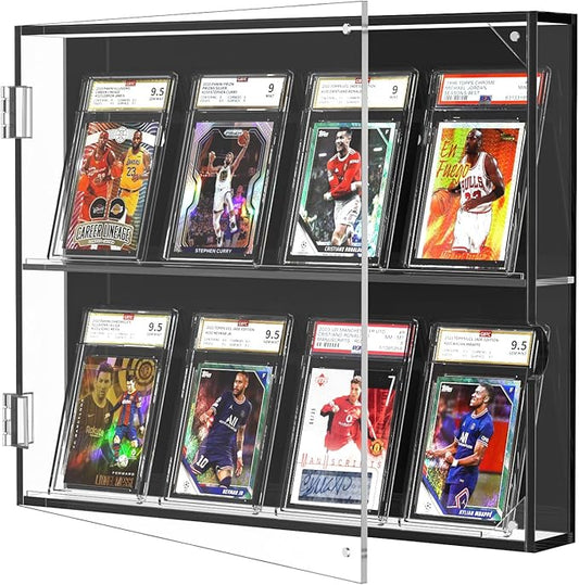 FEMELI Acrylic Baseball Card Display Case,Clear View 8 Graded Trading Card Frame with UV Protection,Wall Mount Sports Card Case with Magnetic Door for Football Basketball Hockey Collection