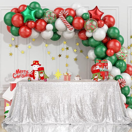 Juya Delight 90" x 132" Silver Sequin Rectangle Tablecloth for Wedding Birthday Party Festival Ceremony Cake Dessert Table