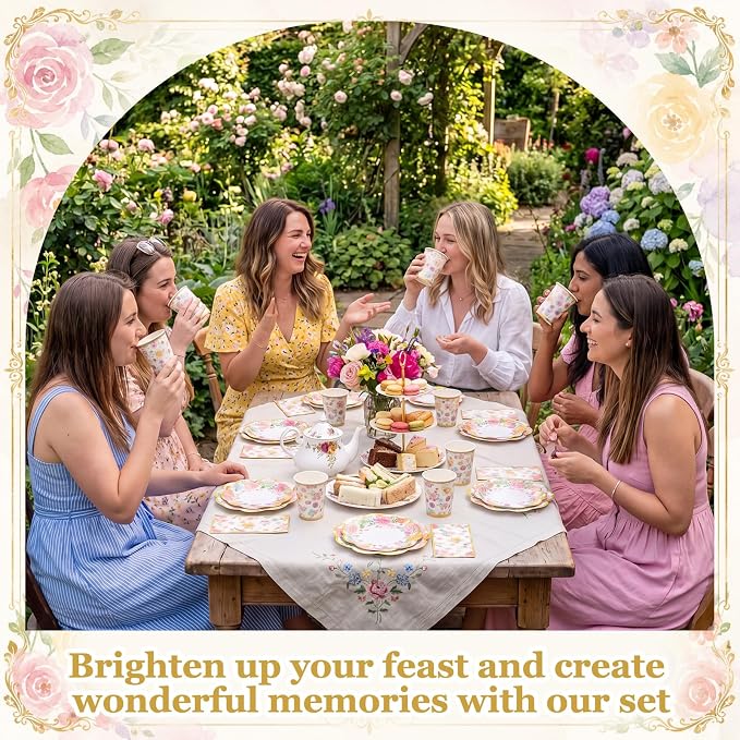 Pickmesh 250 Pcs Garden Blooms Wildflower Disposable Tableware Set Watercolor Floral Paper Plates Napkins and Cups for Wedding Birthday Party Supplies Bridal Baby Shower Engagement, Serve 50 Guest