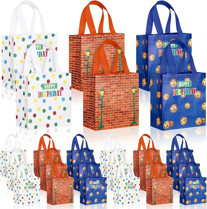 Sweetude 40 Pcs Cartoon Street Gift Party Favor Bags with Handle, Non Woven Goodie Bags Birthday Favor for Birthday Baby Shower Packaging Supplies