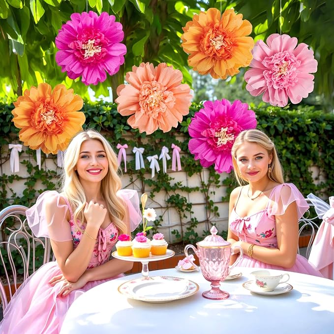 SUNBEAUTY 6PCS Hot Pink and Orange Paper Flowers 12 Inch Large Tissue Paper Flowers Decorations for Wall Giant Crepe Paper Flowers for Girl Women Birthday Office Classroom Bridal Wedding Backdrop