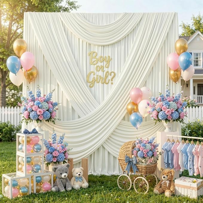 60ftx12ft Wrinkle Free Ivory Backdrop Curtain, 12 Panels 12FT Height Ivory Wedding Backdrop Drapes, Silky Polyester Back Drop Cloth for Birthday Photography Background Party Backdrop Draping