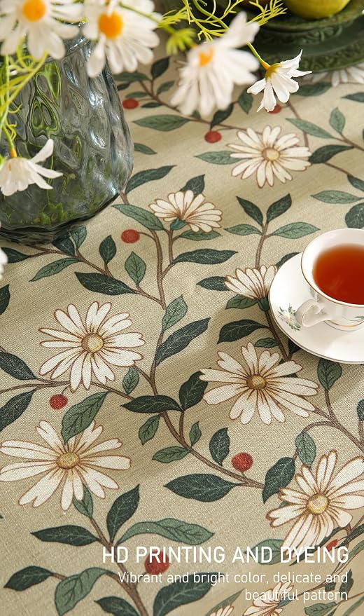 ISAENNE Designer Vintage Linen Green Rectangular Tablecloth,71"x55"-Brune | French Elegant Table Cloth Rectangle Table,Floral Pattern,Heavyweight,Decor,Dining Room,Tea Party,Kitchen,Thanksgiving