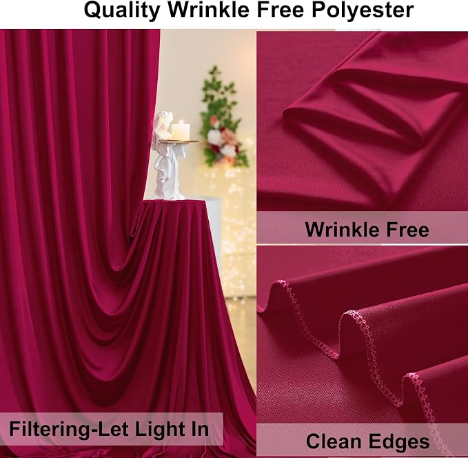 50ft×10ft Burgundy Wrinkle Free Backdrop Curtains for Parties, 10 Panels 5×10ft Soft Silky Wine Red Photo Backdrop Drapes for Birthday Party Baby Shower Wedding Mother's Day Photography
