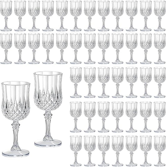 CHLJAR 24 PCS Plastic Clear Wine Glasses Goblets Clear Vintage Wine Glasses, Reusable Drinkware Vintage Champagne, Plastic Goblets for Parties for Wedding Reception Grand Event Party, 7oz