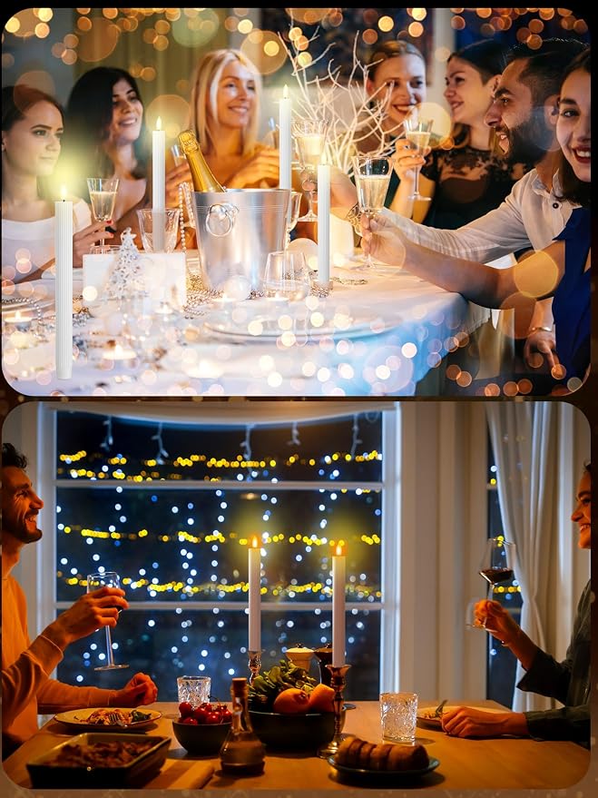 Funtery 48 Pcs Flameless LED Taper Candles Battery Operated Candles Bulk Realistic LED Candlesticks Flickering for Wedding Church Party Home Decor(White,10 Inch,Elegant Style)