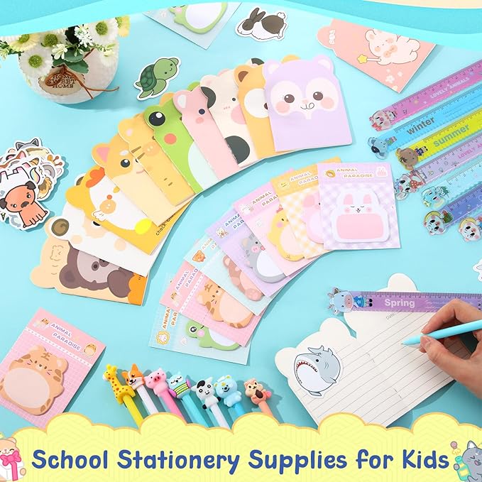 170 Pcs 24 Set Stationery Party Favors for Kids Return Gifts for Birthday Party with Cute Sticky Notes for School Birthday Goodie Bags Gift Rewards Prizes Bulk Office Supplies