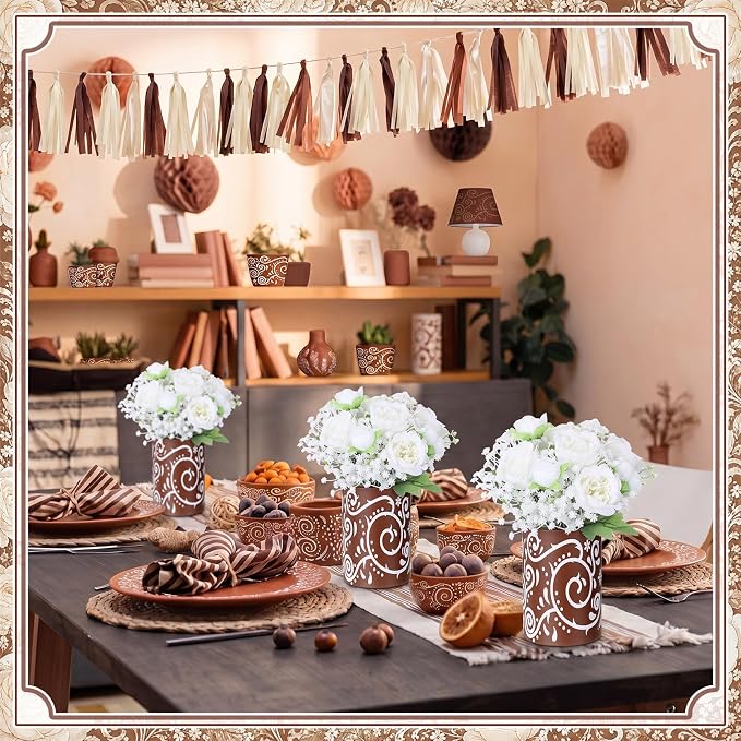 Mumufy 30 Pcs Rustic Fiesta Table Centerpieces with Cardboard Paper Vases and Artificial White Flowers, Cielito Lindo Farmhouse Wedding Decorations for Bridal Shower, Baby Shower, Birthday, Taco Party